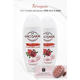Hacı Şakir 2x500 ml Nar İkisi Bir Arada Koruyucu Şampuan ve Pembe Şampuan Fırçası