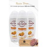 Hacı Şakir 3x500 ml Bal 2si 1 Arada Şampuan ve Pembe Şampuan Fırçası
