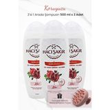Hacı Şakir 3x500 ml Nar 2si 1 Arada Koruyucu Şampuan ve Pembe Şampuan Fırçası