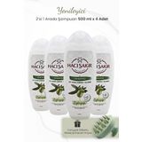 Hacı Şakir 4x500 ml Zeytinyağlı 2si 1 Arada Şampuan ve Yeşil Şampuan Fırçası