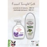 Hacı Şakir Lavanta Dinlendirici Sıvı Sabun 300 ml, Zeytinyağlı Şampuan 500 ml ve ROSIE