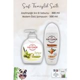 Hacı Şakir Zeytinyağlı Sıvı Sabun 300 ml, Bademli Şampuan 500 ml ve ROSIE