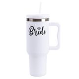 Hacienda Art & Home Gelin 40 oz Saplı ve Pipetli Bardak - Yalıtımlı Paslanmaz Çelik Su Şişesi Araba Bardak Tutacağına Uyar - Bekarlığa Veda Hediyesi, Gelin Duş Hediyesi (Gelin Beyazı)