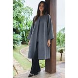 hacker Kadın Şık Premium Füme Oversize Midi Kaşe Kaban Panço