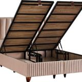 Hades Lüks Baza Ve Başlık Seti 120X200 Cm Tek Kişilik Baza Ve Başlık Takımı Krem Özel Kumaş