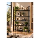 HADİD METAL DİZAYN 5 Raflı Siyah Metal Kitaplık Dekoratif Raf Ünitesi Füme Camlı Modern Tasarım 90x30x150 cm