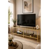 HADİD METAL DİZAYN Mat Gold Füme Camlı TV Ünitesi 130x60x40 cm Metal Çerçeveli Modern TV Sehpası Altın tvgold