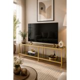 HADİD METAL DİZAYN Mat Gold Füme Camlı TV Ünitesi 130x60x40 cm Metal Çerçeveli Modern TV Sehpası