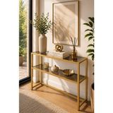 HADİD METAL DİZAYN Mat Gold Metal Dresuar 90X30X90 cm 2 Katlı Füme Camlı Modern Dekoratif Konsol