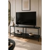 HADİD METAL DİZAYN Siyah Füme Camlı TV Ünitesi 130x60x40 cm Metal Çerçeveli Modern TV Sehpası