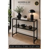HADİD METAL DİZAYN Siyah Metal Dresuar 90x30x90 cm Füme Camlı 2 Katlı Dekoratif Konsol