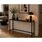 HADİD METAL DİZAYN Siyah Metal Dresuar Füme Camlı Dekoratif Konsol Sehpa 90x30x90 cm
