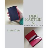 Hadiki Deri Mnimal Avuçiçi Tasarım Unisex Cüzdan Kartlık Mor Kırmızı