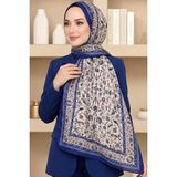 Hadiora Kadın Bej Mavi Çiçek Desenli Soft Şal - Bej - Mavi