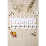 Hadiora Kadın Beyaz Kahve Çiçekli 6'lı Patik Çorap Seti - Pastel Renkli Rahat Çorap - 36 - 41 - Yeşil - Kahve