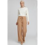 Hadiora Kadın Camel Beli Lastikli Bağcıklı Atlas Bol Paça Pantolon - XL
