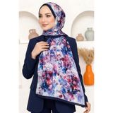 hadiora Kadın Lacivert Yeşil Desenli Organik Pamuk Soft Şal