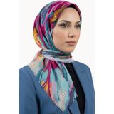 hadiora Kadın Mavi Pembe Soyut Desenli Pamuklu Flamlı Eşarp