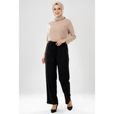Hadiora Kadın Siyah Beli Lastikli Bağcıklı Atlas Bol Paça Pantolon - M