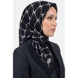hadiora Kadın Siyah Beyaz Geometrik Desenli Flamlı Dimi Eşarp