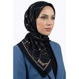 hadiora Kadın Siyah Taba Soyut Desenli Pamuklu Flamlı Eşarp