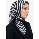 Hadiora Kadın Siyah Zebra Desenli Flamlı Eşarp - Siyah - Beyaz - Standart
