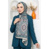 hadiora Kadın Turkuaz Bej Mandala Desenli Organik Pamuk Soft Şal
