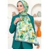 Hadiora Kadın Yeşil Sarı Desenli Organik Pamuk Soft Şal - Yeşil - Sarı