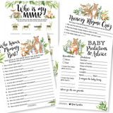 Hadley Designs 50 Woodland Baby Shower Oyunu Cinsiyet Nötr - 4 Oyun Çift Taraflı, Who Knows Mommy Best Baby Shower Oyunu, Bebek Hayvan Adı Oyunu, Çocuk Kafiye, Bebek Tahmin ve Tavsiye Kartları