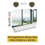 HadPols #BuzluFolyo Yeni İç Göstermeyen Yapışkan İz Bırakmaz UV Engelleyici 5 Metre 60Cm Mat Dekor Cam Filmi