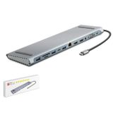 HADRON HDX7855 Type-C Combo Hub HDMI 4K VGA LAN USB 3.0 PD Audio Kart Okuyucu 12 Port Gri