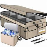 HAEGS Araç Bagaj Düzenleyici, Soğutucu Çantalı Bagaj Organizer Sağlam Katlanabilir, Otomobil ve SUV`lar için, Cepli, 3 Ana Bölmeli, 100L: 90x40x28 cm - Bej