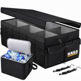 HAEGS Araç Bagaj Düzenleyici, Soğutucu Çantalı Bagaj Organizer Sağlam Katlanabilir, Otomobil ve SUV`lar için, Cepli, 3 Ana Bölmeli, 100L: 90x40x28 cm - Siyah