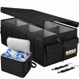 HAEGS Araç Bagaj Düzenleyici, Soğutucu Çantalı Bagaj Organizer Sağlam Katlanabilir, Otomobil ve SUV`lar için, Cepli, 3 Ana Bölmeli, 100L: 90x40x28 cm - Siyah
