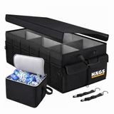 HAEGS Araç Bagaj Düzenleyici, Soğutucu Çantalı Bagaj Organizer Sağlam Katlanabilir, Otomobil ve SUV`lar için, Cepli, 3 Ana Bölmeli, 70L: 75x35x28 cm - Siyah