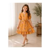 Hafez Kids Kız Çocuk Şifon Çiçek Desenli V Yaka Bel kemerli Elbise