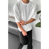 HAFKA Beyaz Cozy Basic Oversize Tişört Erkek Düz Desenli Truvakar Kol Günlük Stil Pamuk Kumaş - S - M