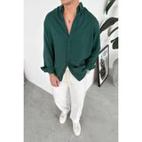 HAFKA Koyu Yeşil Nakışlı Oversize Modal Gömlek - XL