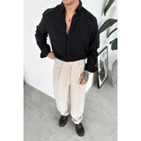 HAFKA Siyah Nakışlı Oversize Modal Gömlek - 2XL
