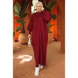 Hafsa Mina Balon Kol Triko Elbise Bordo HM2522 - Standart