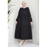 Hafsa Mina Bebe Yaka Tesettür Elbise Siyah - 36