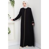Hafsa Mina Çiçek Nakışlı Büyük Beden Ferace Siyah HM2844