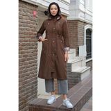 Hafsa Mina Fermuarlı Bağlamalı Trençkot Kahverengi HM2261 - 38 - Kahve Rengi