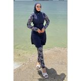 Hafsa Mina Floral Desenli Tesettür Mayo Tam Takım Lacivert HM2928 - XL