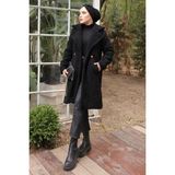 Hafsa Mina Kadın Siyah Peluş Mont Uzun Kol Fleto Cepli Astar ile Şık Tasarım - 44