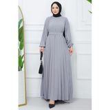 Hafsa Mina Kemerli Piliseli Aerobin Elbise Gri HM2339 - 3XL