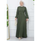 Hafsa Mina Kemerli Piliseli Aerobin Elbise Haki HM2339 - 4XL