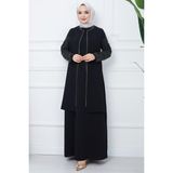 Hafsa Mina Kolları Taşlı Büyük Beden Anne Elbisesi Siyah HM2349 - 50