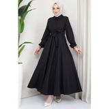 Hafsa Mina Kuşaklı Mevlana Elbise Siyah - 48