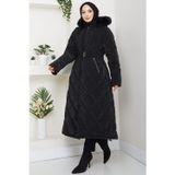 Hafsa Mina Nova Büyük Beden Kapitone Mont Siyah HM2866